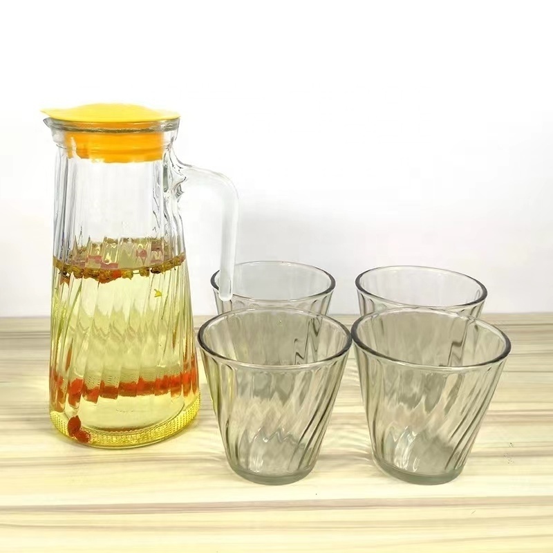 hot selling 5pcs set waves cold water jug glass water fixtures with lid juice drinkware set business gift kettle kit