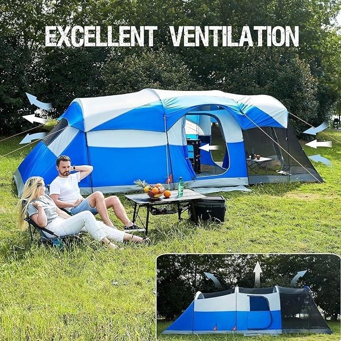 8-Person Waterproof Camping Tent with Large Screen Room Rain-Proof Tunnel Design for Family Camping Parties Outdoors