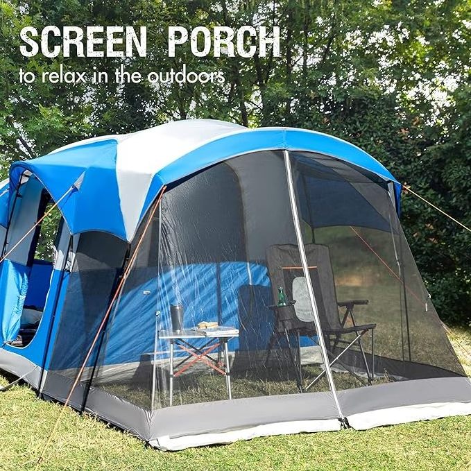 8-Person Waterproof Camping Tent with Large Screen Room Rain-Proof Tunnel Design for Family Camping Parties Outdoors