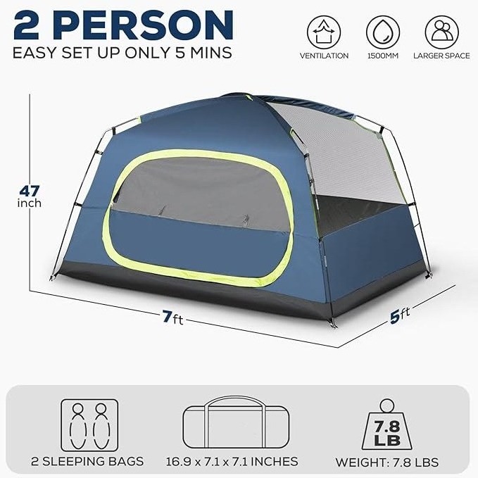 2/4/6 Waterproof & Windproof Dome Tent Large Net with Wide Door & Window Easy Install Portable Camping Tent 2 Rooms Rain Cover