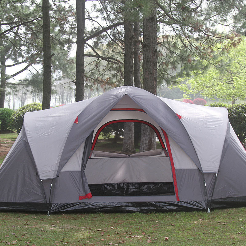 Outdoor family camping tent with 5-6 people, two bedrooms and one living room