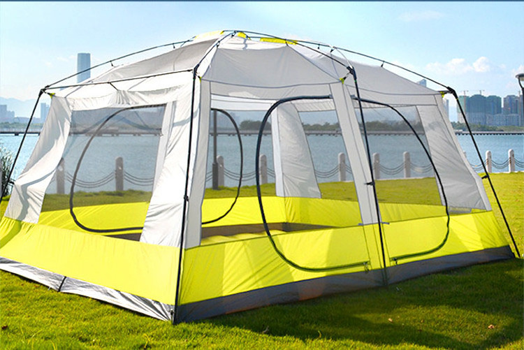 Outdoor camping double-deck two-room one-hall   rain-proof 10-person large space family camp tent