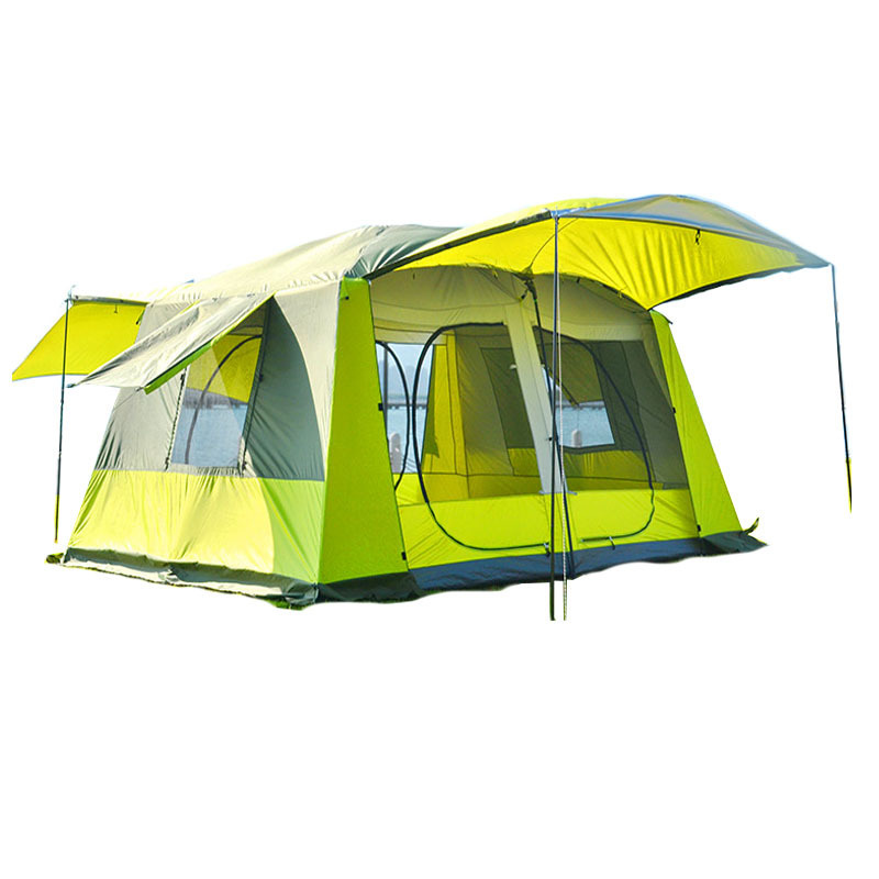 Outdoor camping double-deck two-room one-hall   rain-proof 10-person large space family camp tent