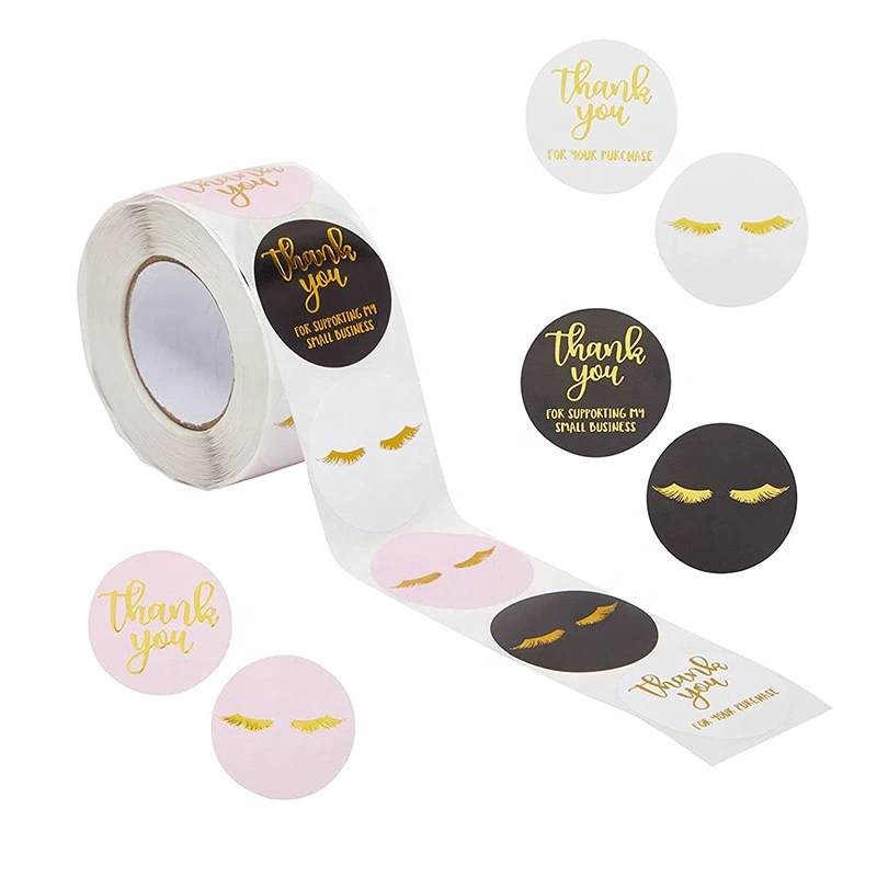 Customized logo label Thank you stickers eyelash decoration sticker labels for packaging seal stickers etiquetas autocollant