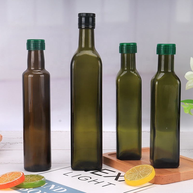 Wholesale empty 250ml glass bottle for olive oil 500ml750ml1000ml round square virgin dorica cooking oil glass bottles with caps