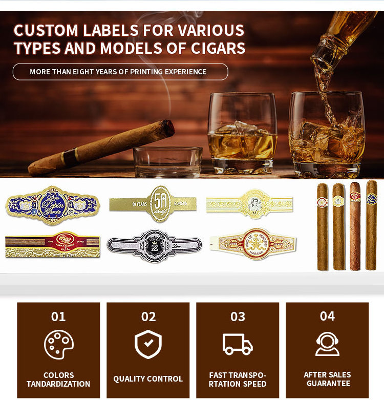 Custom Ring Label For Cigars Gold Foil Stamping And Embossed 3d Logo Died Cut Stickers Cuban Cigar Embossing Band Ring Printing