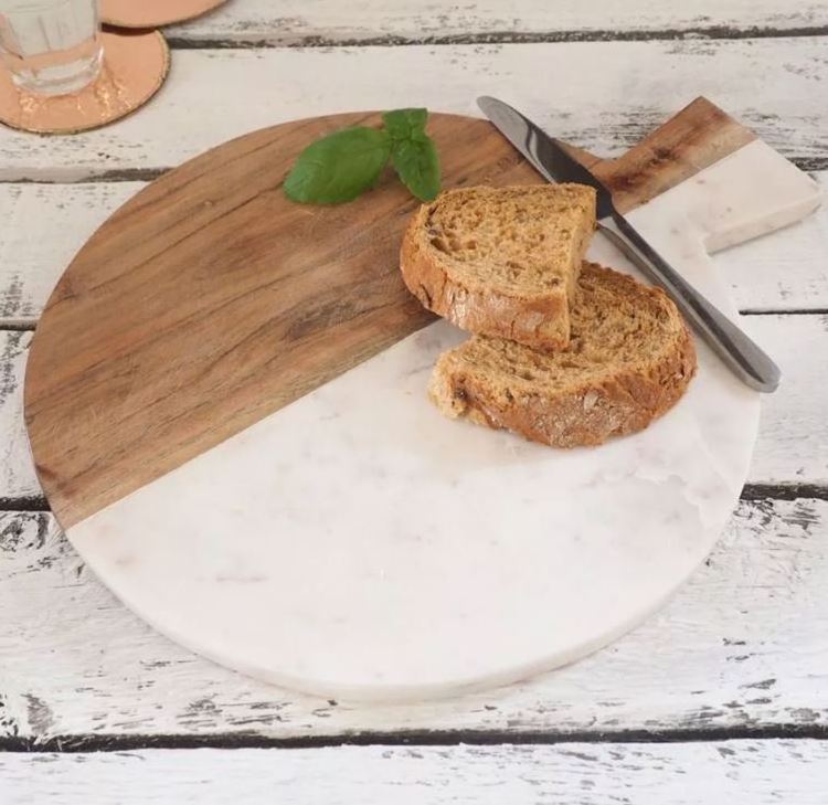 Eco Friendly Personalized Round Marble and Acacia Wood Cutting Board Wooden Kitchen Product Chopping Board With Handle