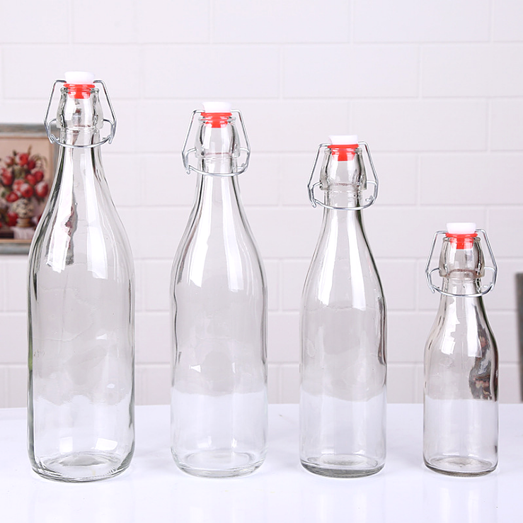 hot selling Factory Price 250ml 500ml 1000ml Empty Clear Drinking Beverage Swing Top Lid Glass Bottle