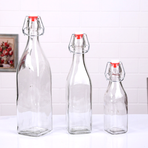 hot selling Factory Price 250ml 500ml 1000ml Empty Clear Drinking Beverage Swing Top Lid Glass Bottle