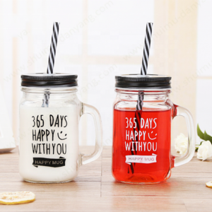 Empty manufacturer 16oz colorful empty drinking ice cold drink glass mason jar with lid handle