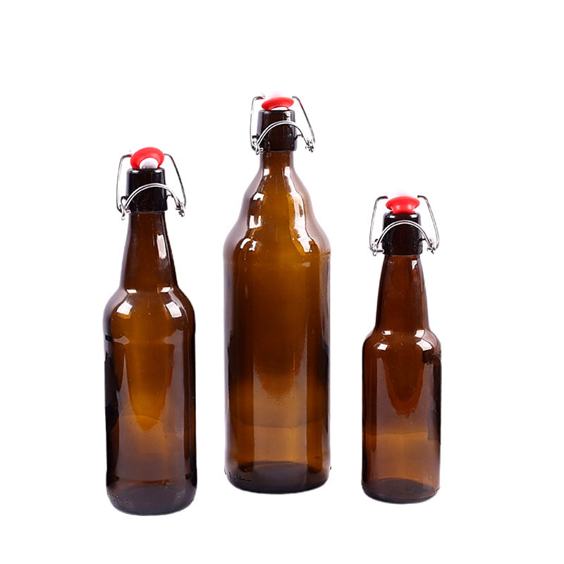 Custom high quality amber Transparent glass beer bottle with swing top