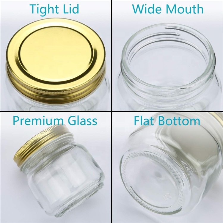 High Quality Wide Mouth 8oz Storage Canning Glass Mason Jars  For Caviar Herb Jelly Jams Honey Packaging