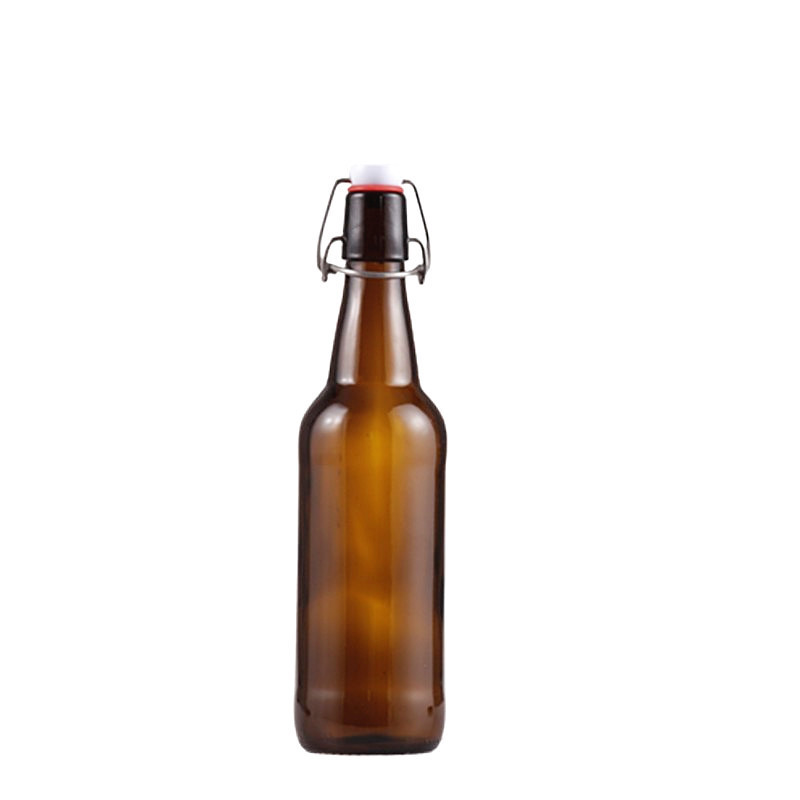 Custom high quality amber Transparent glass beer bottle with swing top