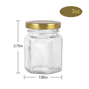 Wholesale Hexagon 3 oz 90 ml Mini Glass Canning Jars Jam Jars with Lids