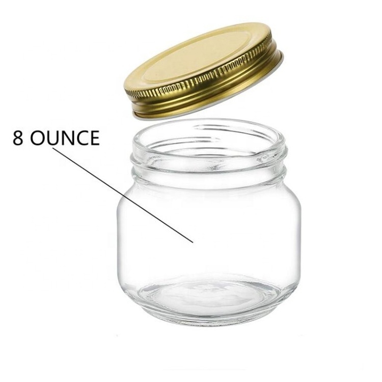 High Quality Wide Mouth 8oz Storage Canning Glass Mason Jars  For Caviar Herb Jelly Jams Honey Packaging