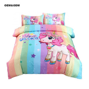 Modern Cartoon Unicorn Print Bedding Sets for Kids 200TC Plain Dye Solid Pattern Designs