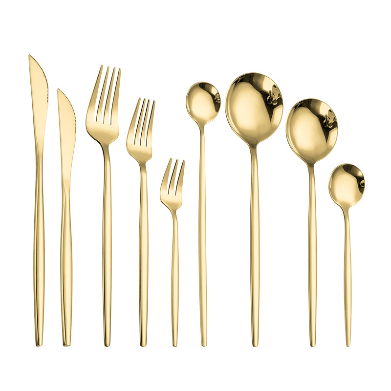 Wedding Party Dinnerware Set Stainless Steel Gold Matte Plated Flatware Set Fork Knife Spoon Hotel Restaurant Cutlery Set