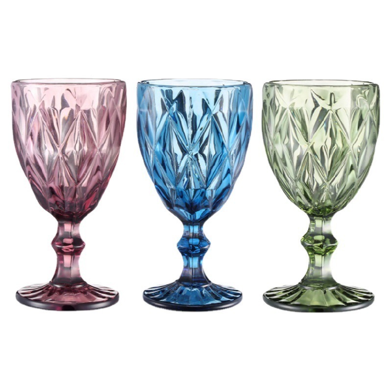 Wholesale Glassware Colored Goblet Wine Glasses Water Glass Pressed Colored Glass Goblets