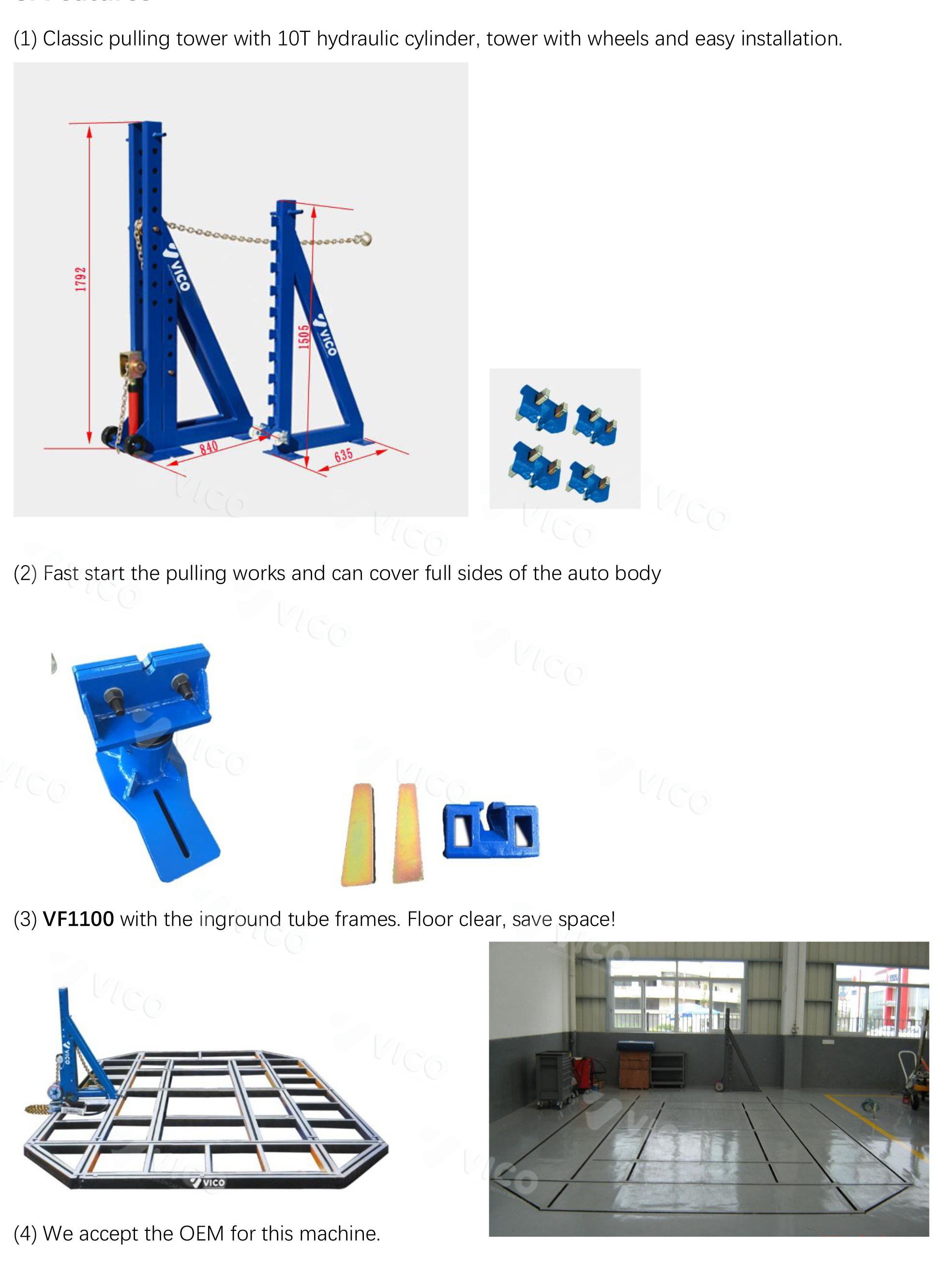 Vico Supply Auto Body Tools Equipment Car Bench chassis straightener o liner Auto Body Repair Car Frame Machine