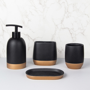 4 piece black soap dispense marble effect polyresin bathroom accessories set hotel home