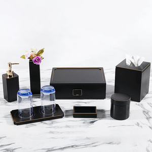 Home Goods Luxury Custom Five Star Hotel Black Bathroom Accessories Set Resin Home Accessories Decor