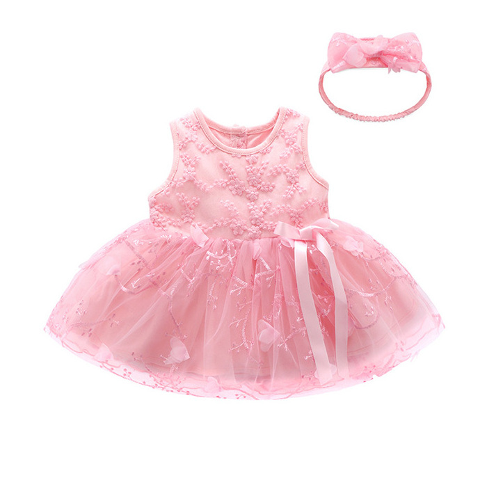 Princess Newborn Baby Girl Dress with  Bowknot Hairband Infant Toddler Party Dress 0-12 Months Kids Baby Clothes Set Clothing