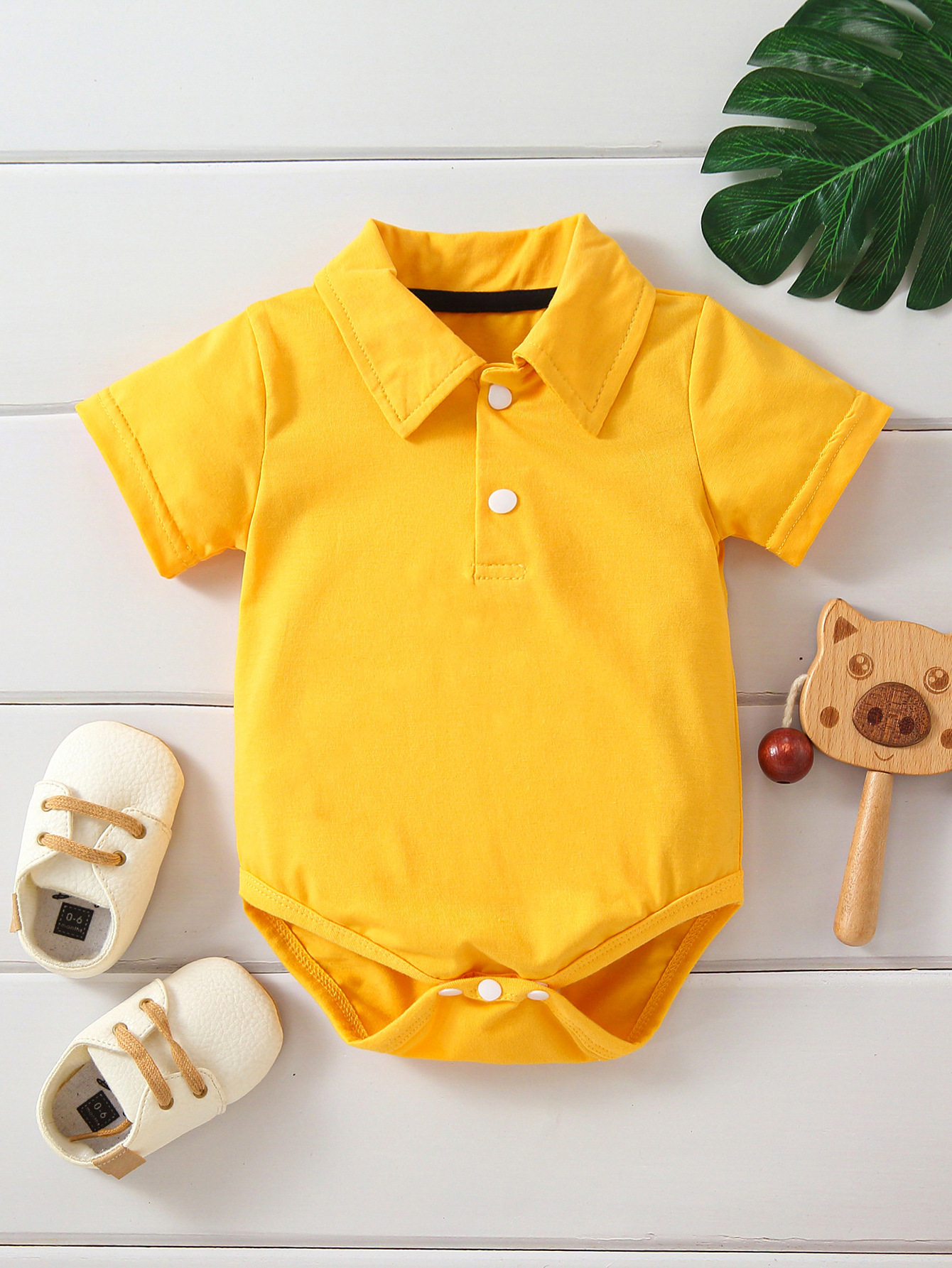 2022 new summer baby short sleeve lapel solid color polyester baby onesie cute baby onesie