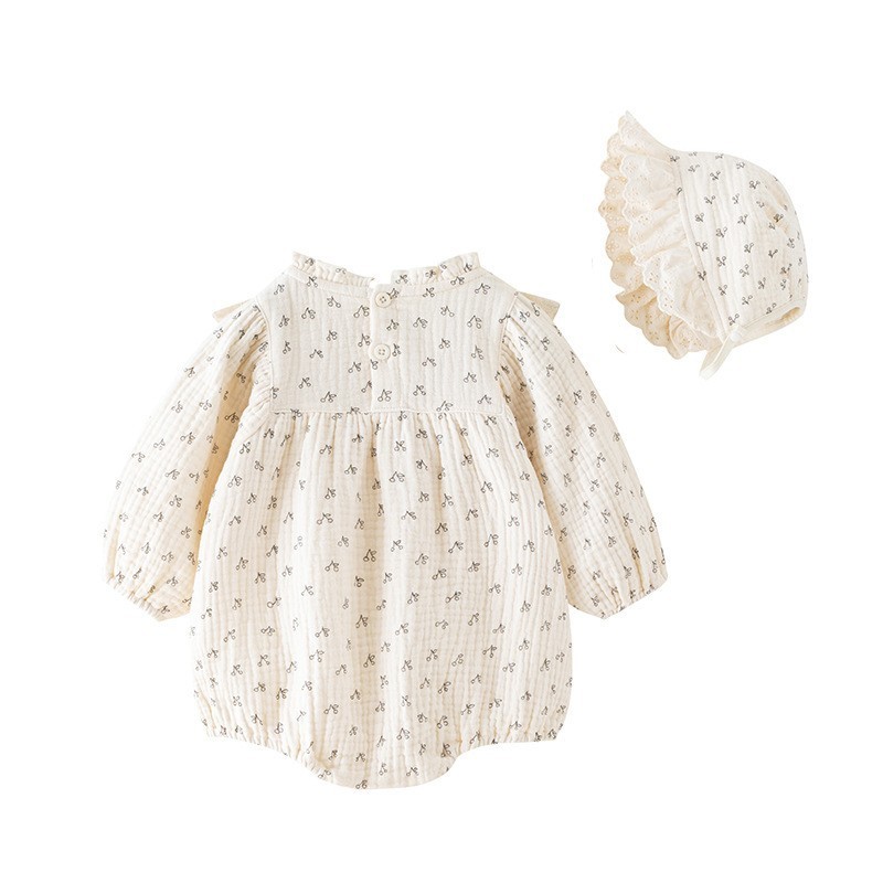 Autumn Long sleeved Oversize Baby Bubble Romper with Free Hat 2 layers Muslin Cotton jumper for toddler girls