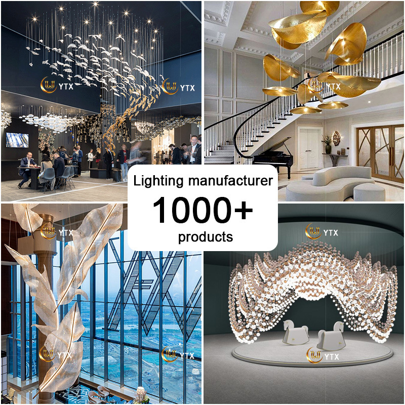 Modern gold luxury large round stairwell stair lighting crystal chandeliers pendant lights for hotel lobby staircase