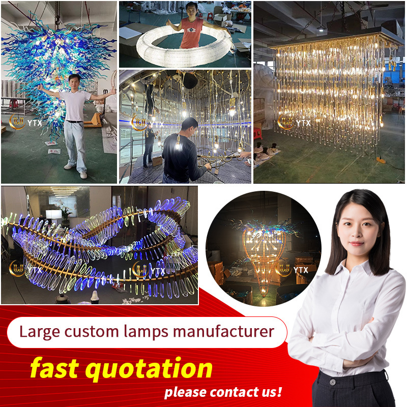 factory customized modern staircase chandelier long hanging led copper tube glass pendant light