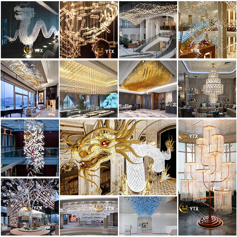 Designer custom made luxury art large modern restaurant hotel wedding lobby fashion crystal chandeliers