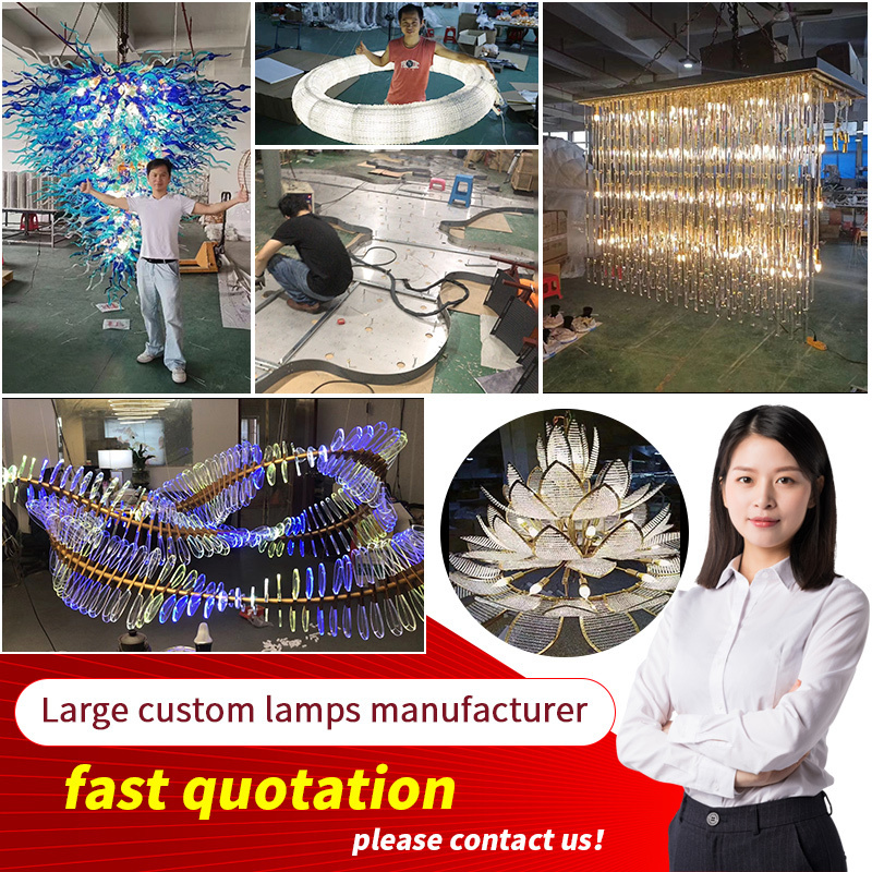 Hanging Light Decor Banquet Hall Hotel Lobby Staircase Custom Maple Leaf Glass Luxury Led Chandelier