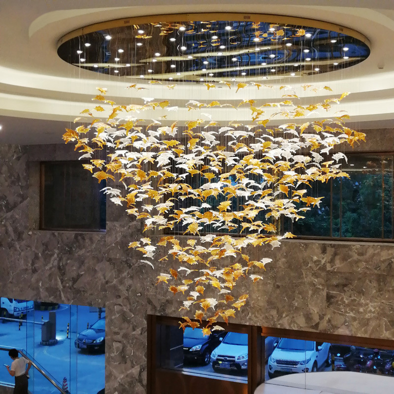 Modern Luxurious hotel project Lighting lobby hallway indoor yellow glass leaf chandelier