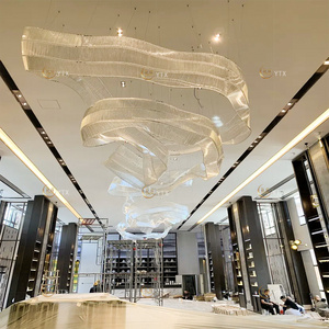 Customized Luxury Modern Large Glass Rod Hanging Chandeliers For High Ceilings Hotel Lobby Decor Lighting