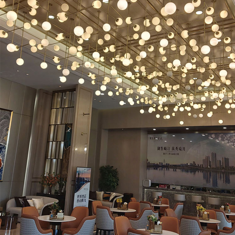 Hotel lobby large decorative hanging light steel Square Frame modern chandelier luxury for banquet hall