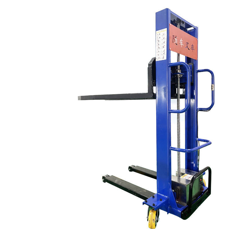 500kg 1000kg self loading portable forklift 1500kg mini small hand manual semi electric self load lifting stacker