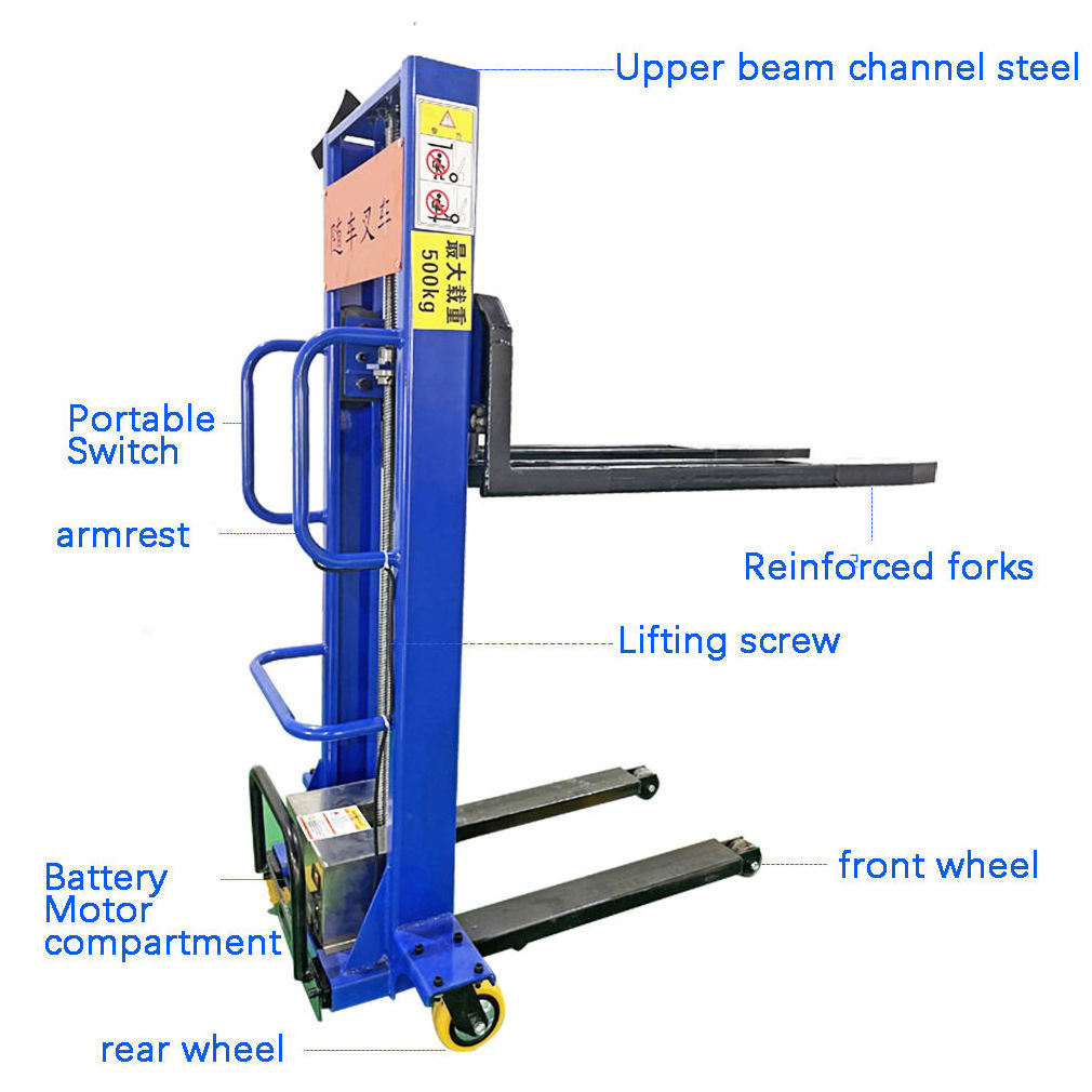 500kg 1000kg self loading portable forklift 1500kg mini small hand manual semi electric self load lifting stacker