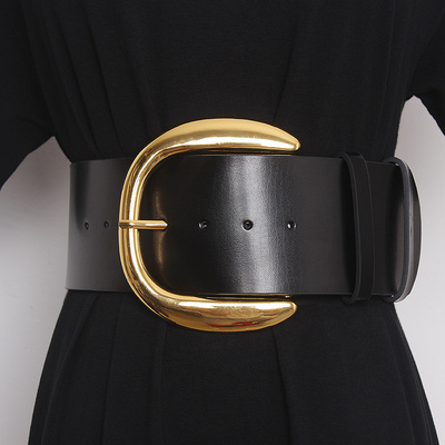 Newest Designs Vintage Women Wide Genuine Leather U Shaped Brass Buckle Belts Skirt Decoration Fashion Belt