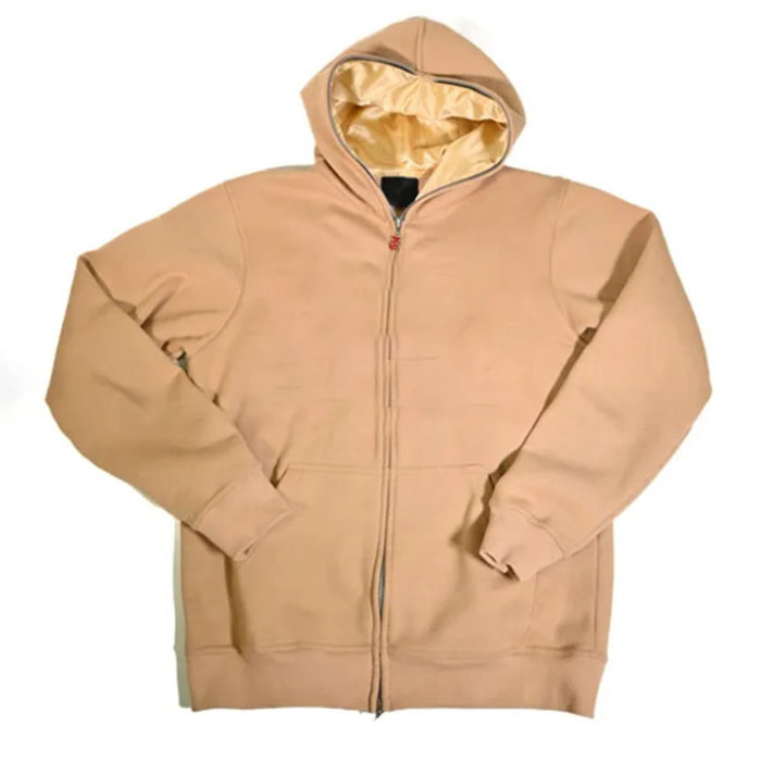 custom wholesale free samples oversized 400gsm heavyweight satin lined puff printing hoodie full zip up hoodie with silk hood