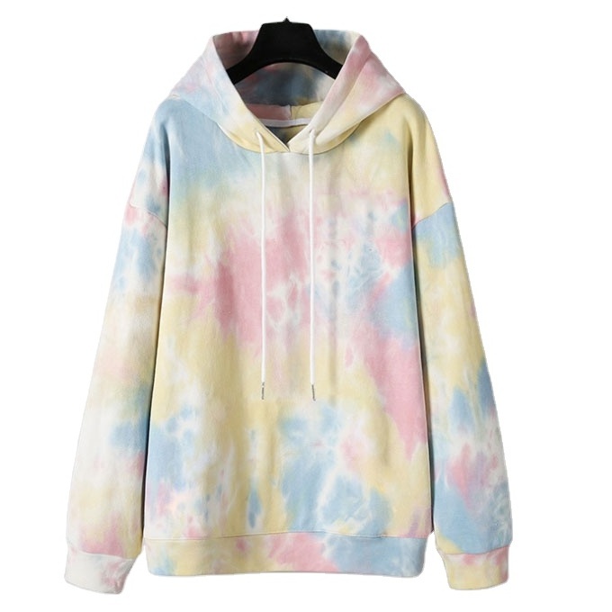 Nice design rainbow and pastel color women's 100% cotton tie dye hoodie for sale