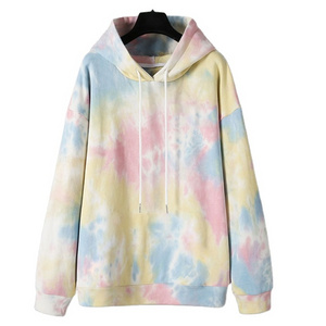 Nice design rainbow and pastel color women's 100% cotton tie dye hoodie for sale