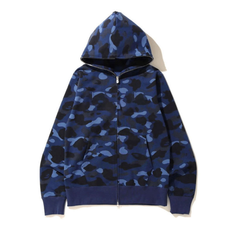 Newly design streetstyle custom blank camo full face zip up cotton fleece hoodie for promotional