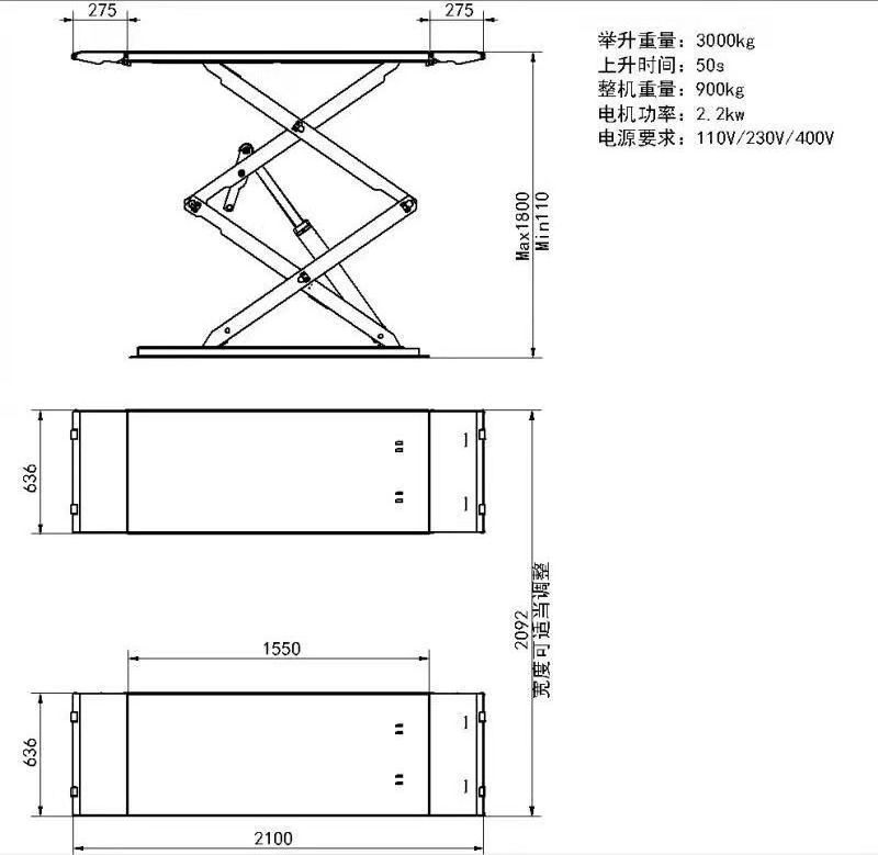 Factory Price Ultra-thin Scissor Lift Double Scissor Design Bridge Car Lifter for Sale