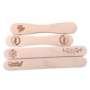 Low MOQ new wooden ice cream scoop magnum spoons/sticks with logo