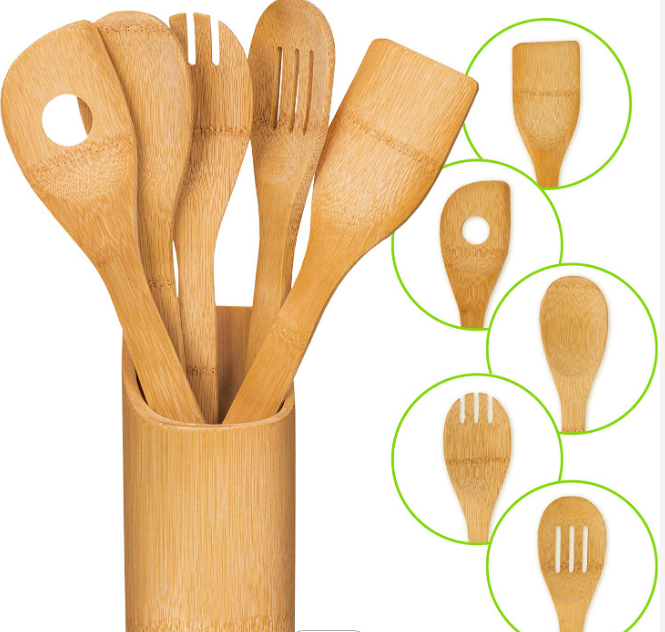 Chinese Shovel Cooking Spoon 6pcs Wooden Kitchen Utensils Bamboo Kitchen Utensils For Holder