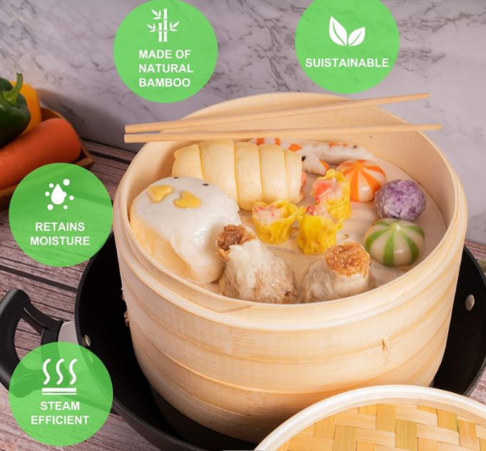 Low MOQ High Quality Two Ties One Lid 10inch Food Steamers Bamboo Steamer Favors For Cooking