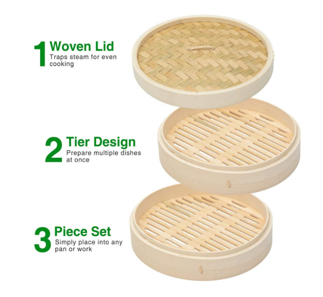 Low MOQ High Quality Two Ties One Lid 10inch Food Steamers Bamboo Steamer Favors For Cooking