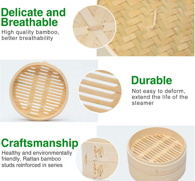 Low MOQ High Quality Two Ties One Lid 10inch Food Steamers Bamboo Steamer Favors For Cooking