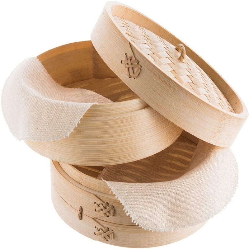 Handmade Household Kitchen Tools Cooker10 Inch 2 Tiers natural mini bamboo steamer/basket ring set