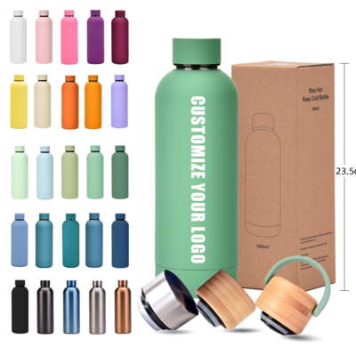 Custom logo Rubber Painting Double Wall Stainless Steel Thermal Vacuum Flask Insulated 500 ml Drink Bottle Water Bottles